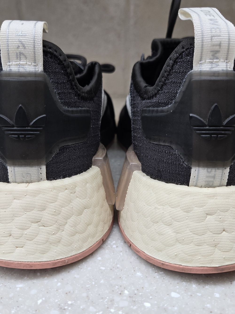 Adidas NMD R1 Sneakers in Black w/ White Stripes & Pink Soles, Size 4.5 - Picture 4 of 6